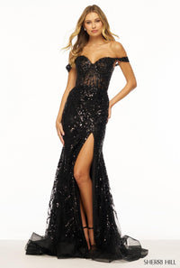 Sherri Hill Dress 56101 - Off-Shoulder Sequin Fitted Gown
