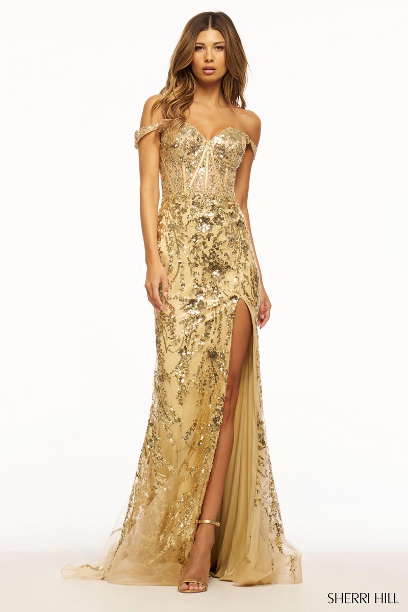 Sherri Hill Dress 56101 - Off-Shoulder Sequin Fitted Gown