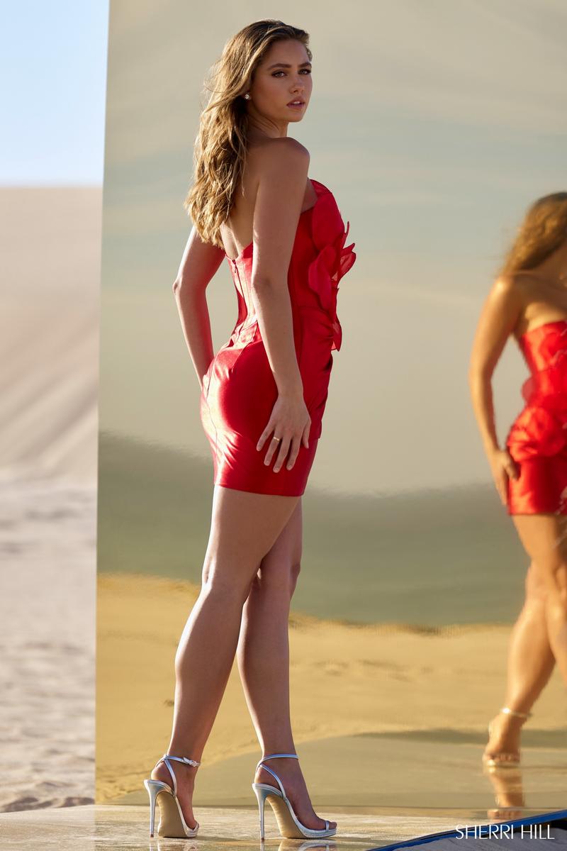 Sherri Hill Dress 56536 - Strapless Mini with Floral Appliqué