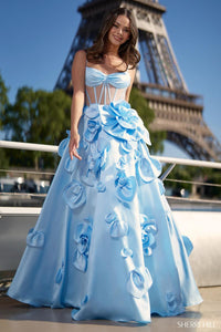 Sherri Hill Dress 56763 - Spaghetti Strap Floral Embellished A-Line Gown