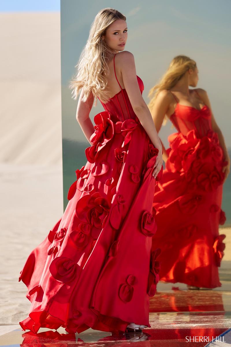 Sherri Hill Dress 56763 - Spaghetti Strap Floral Embellished A-Line Gown