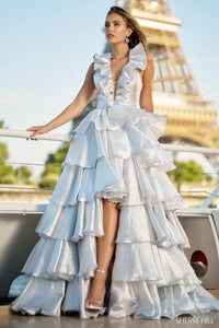 Sherri Hill Dress 56802 - Ruffled V-Neck High-Low Ballgown Sherri Hill Dress 56802 - Ruffled V-Neck High-Low Ballgown