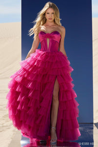 Sherri Hill Dress 56804 - Strapless High-Low Ruffled Ballgown