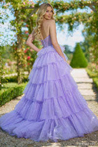 Sherri Hill Dress 56884 - Strapless Sparkle Tulle Ballgown with Ruffles & Rosette