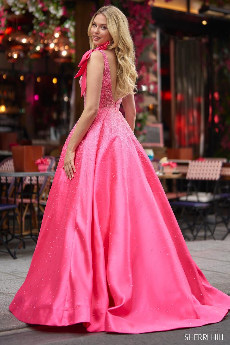 Sherri Hill Dress 56929 - V-Neck Long A-Line Gown with Bow Straps   normansbridal
