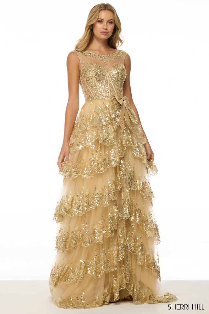 Sherri Hill Dress 57000 - Illusion Neckline, Long A-Line Gown