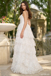 Sherri Hill Dress 57015 - Ivory V-Neck Long Ruffled A-Line Gown