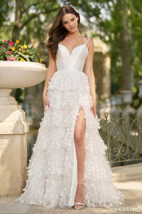 Sherri Hill Dress 57015 - Ivory V-Neck Long Ruffled A-Line Gown