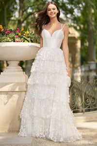 Sherri Hill Dress 57015 - Ivory V-Neck Long Ruffled A-Line Gown