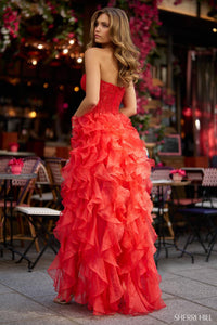 Sherri Hill Dress 57018 - Strapless High-Low Ruffled Gown