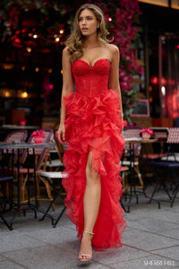 Sherri Hill Dress 57018 - Strapless High-Low Ruffled Gown