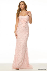 Sherri Hill Dress 57033 – Strapless Beaded Sheath Gown with Bow Detail