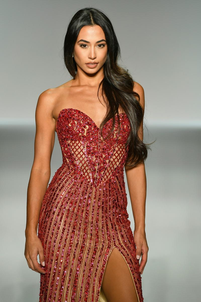 Sherri Hill Dress 57065 - Strapless Fitted Gown with Slit Sherri Hill Dress 57065 - Strapless Fitted Gown with Slit