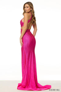 Sherri Hill Dress 57145 – Halter V-Neck Open Back Sequin Gown with High Slit