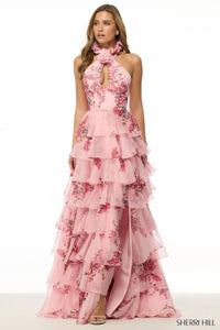 Sherri Hill 57251 Halter Neck Floral Tiered A-Line Gown