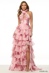 Sherri Hill 57251 Halter Neck Floral Tiered A-Line Gown
