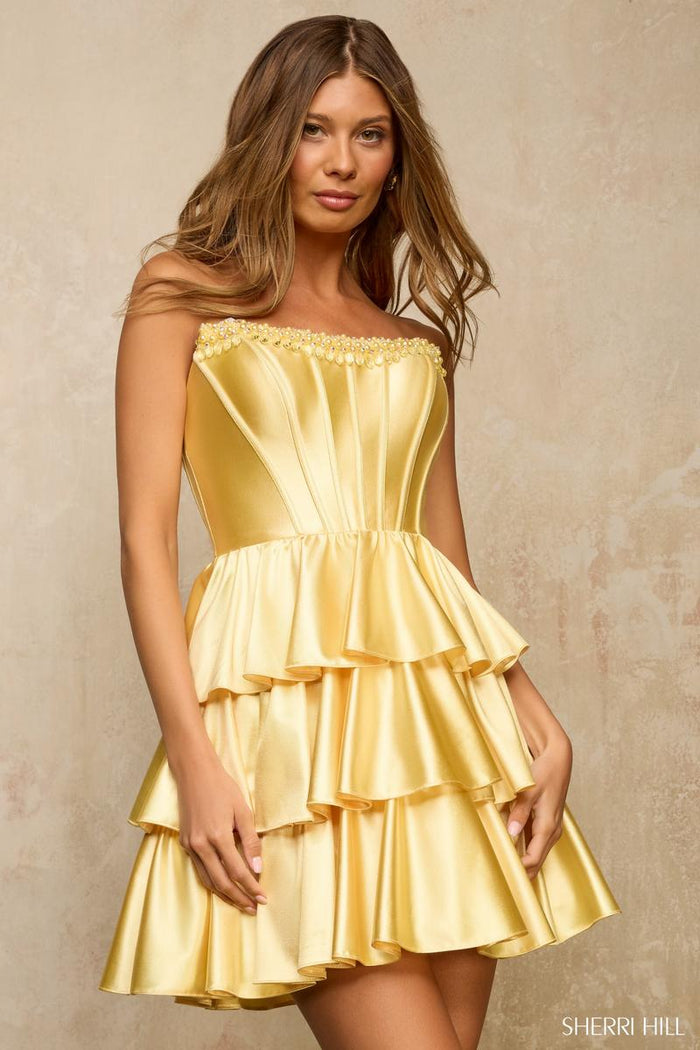 Sherri Hill Dress 57328 Strapless Ruffled Mini A-Line