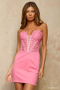 Sherri Hill Dress 57332 Strapless Mini with Lace-Up Bodice