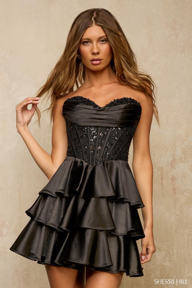 Sherri Hill Dress 57449 - Strapless Mini A-Line with Tiered Skirt