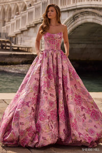 Sherri Hill Dress 57515 Strapless Ballgown with Floral Print