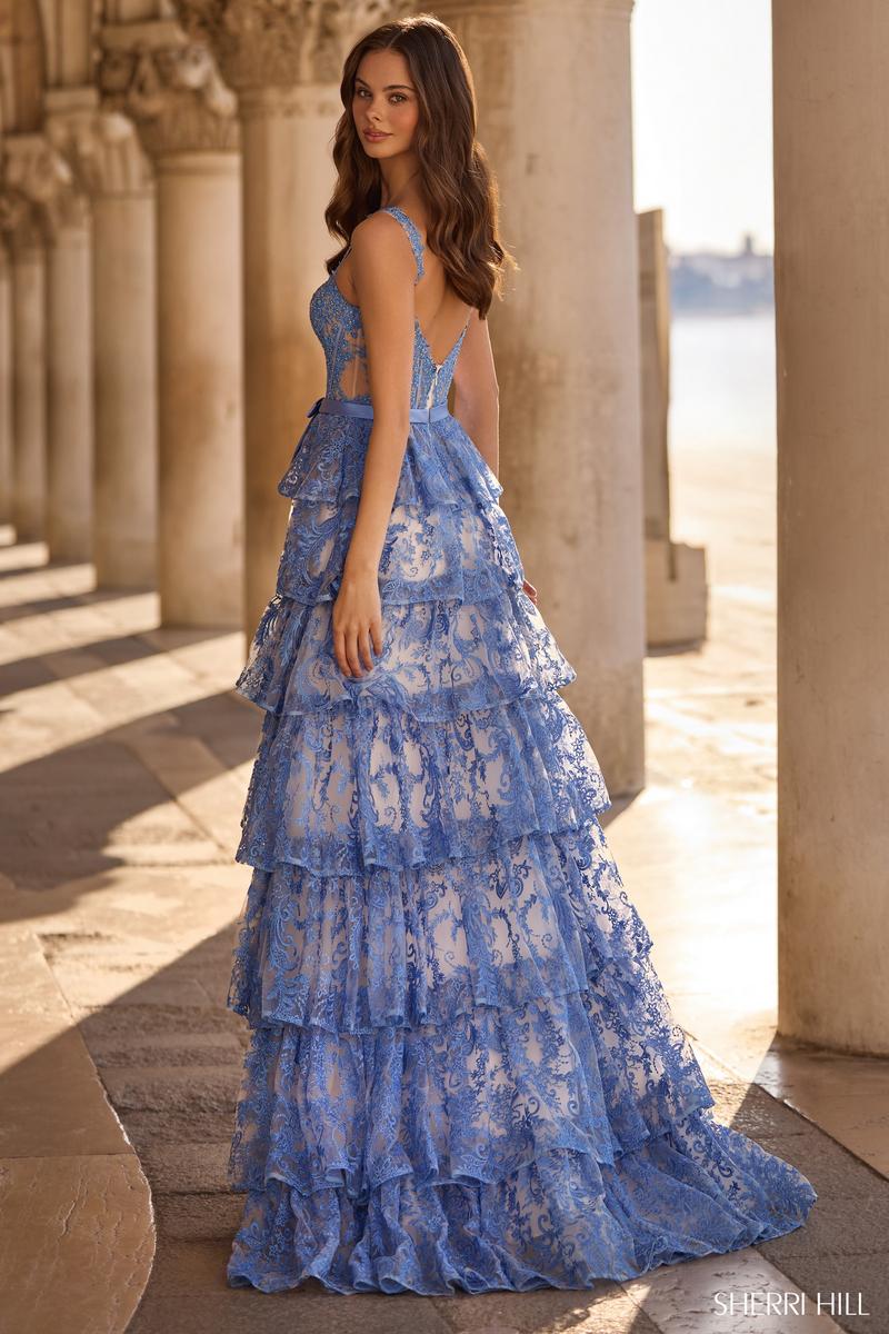 Sherri Hill Dress 57525 - Square Neckline Tiered Ballgown