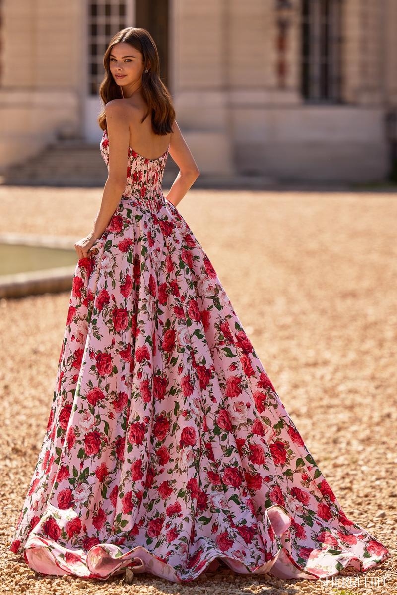 Sherri Hill Dress 57723 - Strapless Floral A-Line Gown