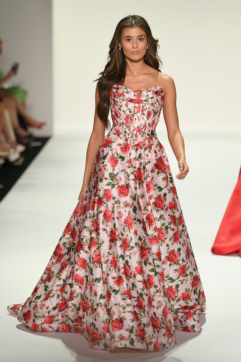 Sherri Hill Dress 57723 - Strapless Floral A-Line Gown