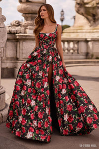 Sherri Hill Dress 57725 - Floral Print Ballgown with Square Neckline