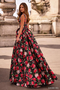 Sherri Hill Dress 57725 - Floral Print Ballgown with Square Neckline