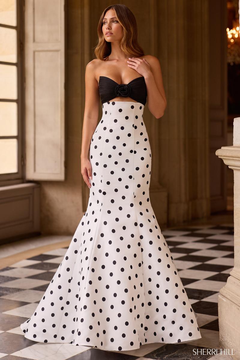 Sherri Hill Dress 57800 - Strapless Polka Dot Fitted Gown