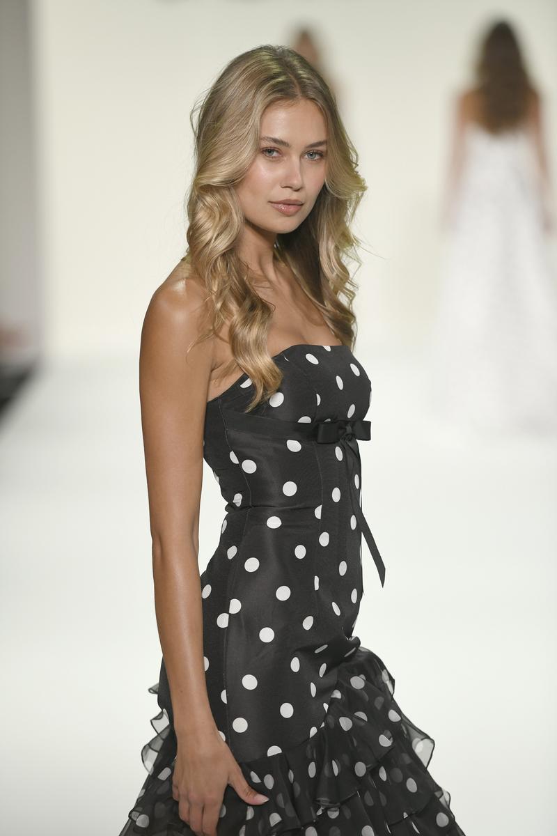 Sherri Hill Dress 57826 - Strapless Polka Dot Ruffled Gown