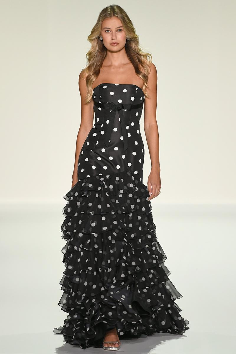 Sherri Hill Dress 57826 - Strapless Polka Dot Ruffled Gown