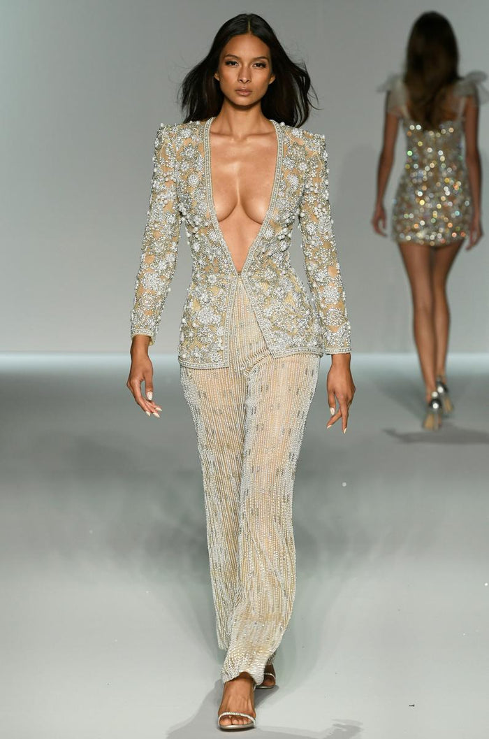 Sherri Hill Dress 67047 - Deep V-Neck Beaded Jumpsuit