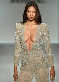 Sherri Hill Dress 67047 - Deep V-Neck Beaded Jumpsuit