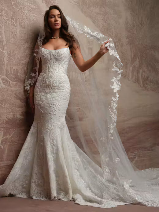34840-Enchanting Beaded Lace Motif Chantilly Lace Wedding Dress