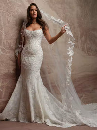 34840-Enchanting Beaded Lace Motif Chantilly Lace Wedding Dress