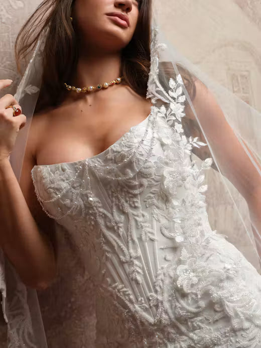 34840-Enchanting Beaded Lace Motif Chantilly Lace Wedding Dress