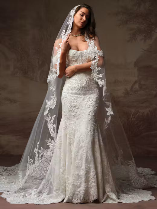 34840-Enchanting Beaded Lace Motif Chantilly Lace Wedding Dress