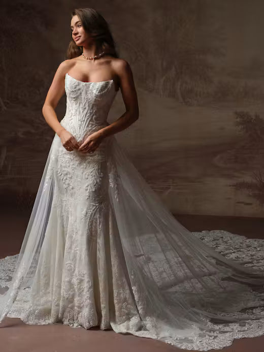 34840-Enchanting Beaded Lace Motif Chantilly Lace Wedding Dress