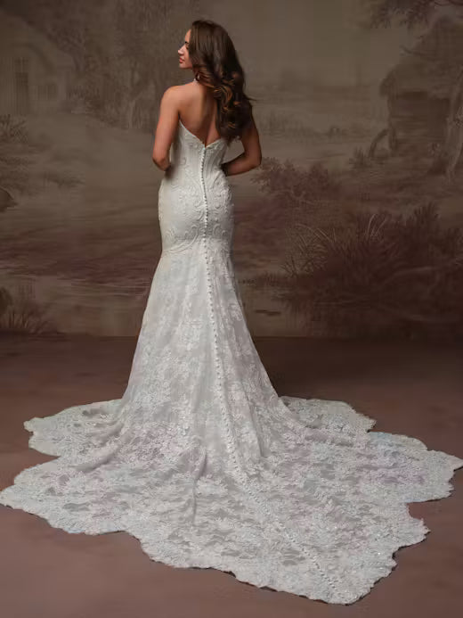 34840-Enchanting Beaded Lace Motif Chantilly Lace Wedding Dress