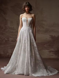 34837-Plunging Sweetheart Neckline A-line Wedding Dress