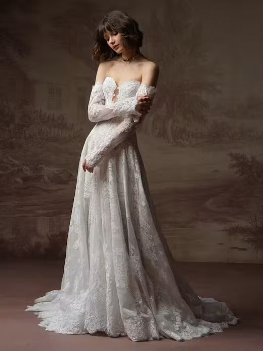 34837-Plunging Sweetheart Neckline A-line Wedding Dress