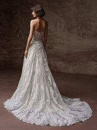 34837-Plunging Sweetheart Neckline A-line Wedding Dress