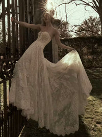 34837-Plunging Sweetheart Neckline A-line Wedding Dress
