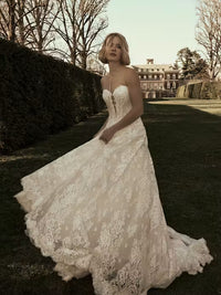 34837-Plunging Sweetheart Neckline A-line Wedding Dress