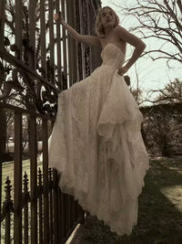 34837-Plunging Sweetheart Neckline A-line Wedding Dress