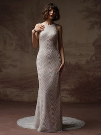 34839-Adorned Allover Pearl Embellished Chantilly Lace Bridal Gown