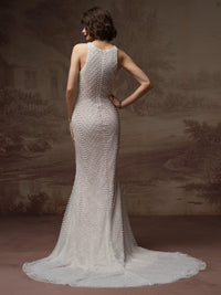 34839-Adorned Allover Pearl Embellished Chantilly Lace Bridal Gown