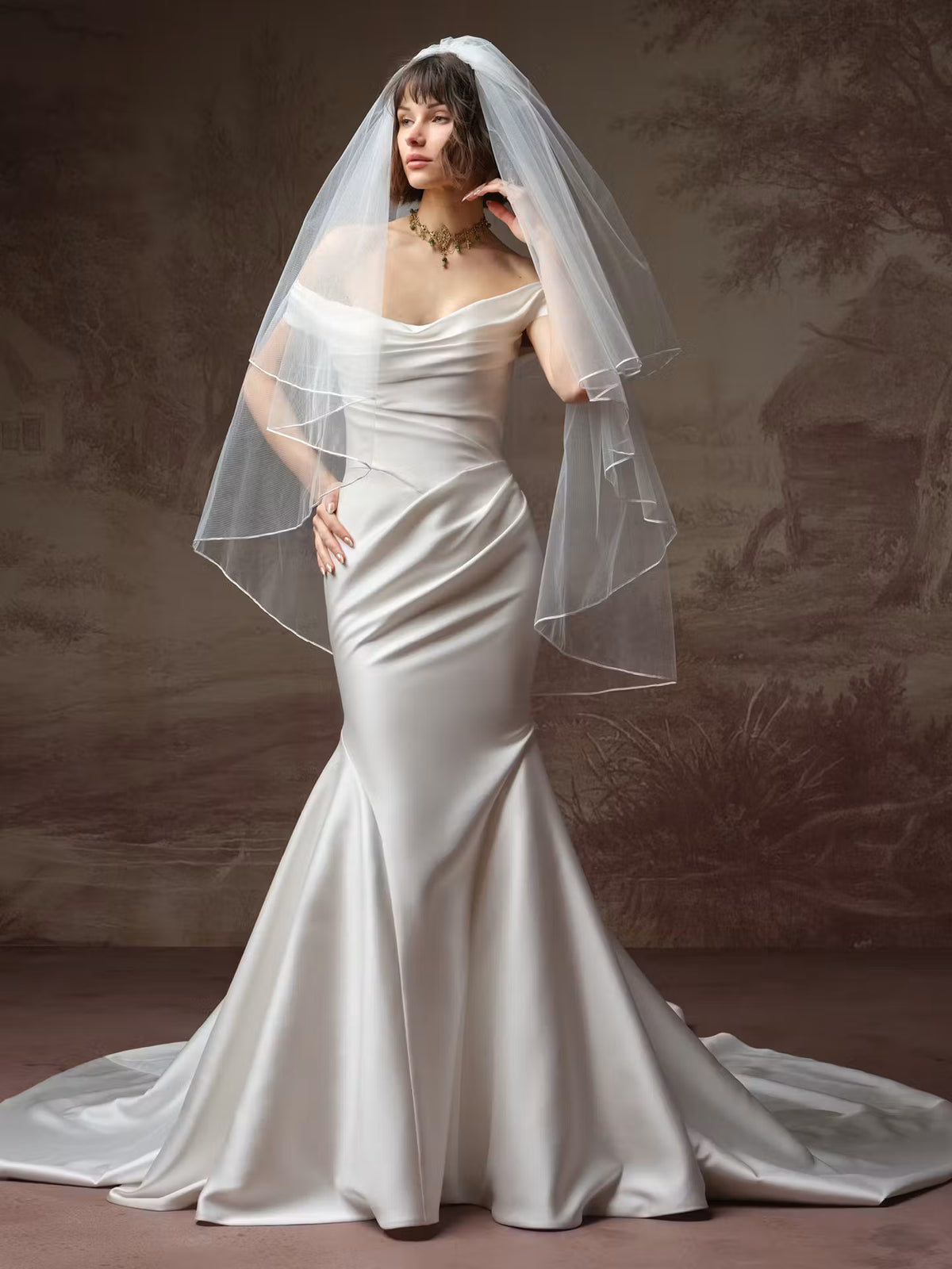 34843-Satin Fit-and Flare Wedding Dress