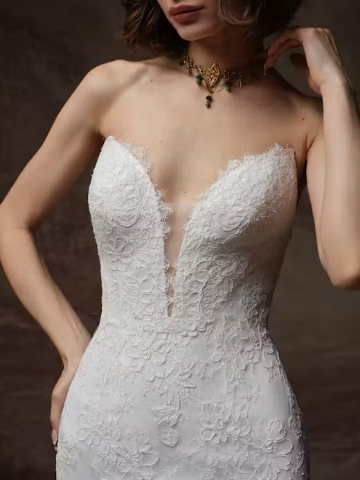 34842-Elegant Embellished lace Ruffle Tiered Wedding Dress